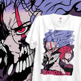 T-shirt coton anime dandadan blanc avec design unique inspiré manga phénomène deux personnages anime colorés