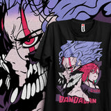 T-shirt coton anime dandadan noir avec design unique inspiré manga phénomène de deux personnages aux cheveux bleu et rose
