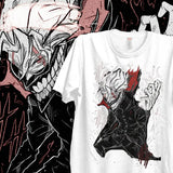 T-shirt coton doux blanc avec un graphique noir et rouge audacieux d anime dandadan okarun