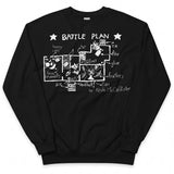 Sweatshirt noir en coton avec illustration style tableau noir d un battle plan unisexe avec tar glace et plumes