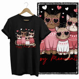 T-shirt noir en coton avec coupe classique famille chats illustration colorée de chats cartoon et texte happy meowentine