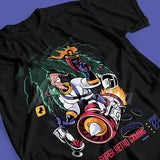 T-shirt coton earthworm jim noir avec un graphisme rétro de jeu vidéo culte en vert néon et orange