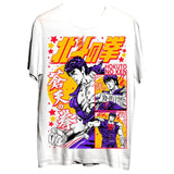 T-shirt coton ken blanc avec motif coloré de jojo de hokuto no ken en violet et orange avec étoiles rouges
