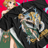 T-shirt coton noir legend of zelda avec illustration captivante de princesse zelda en vert et or sur dragon bleu blanc