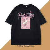 T-shirt coton love palestine noir manches courtes avec motif rose glitter love you more en gris foncé
