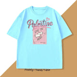 T-shirt coton love palestine bleu clair à manches courtes avec graphique rose et message love you more