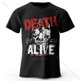 T-shirt coton homme noir avec graphique crâne et textes death or alive vêtements graphiques coton doux