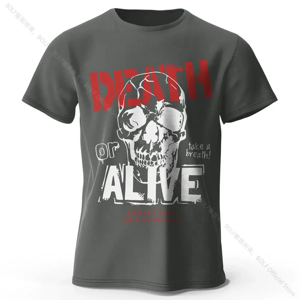 T-shirt coton doux homme gris foncé avec graphique tête de mort et texte men’s death vêtements graphiques