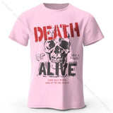 T-shirt coton doux rose pour homme avec imprimé graphique skull et texte men’s death vêtements graphiques