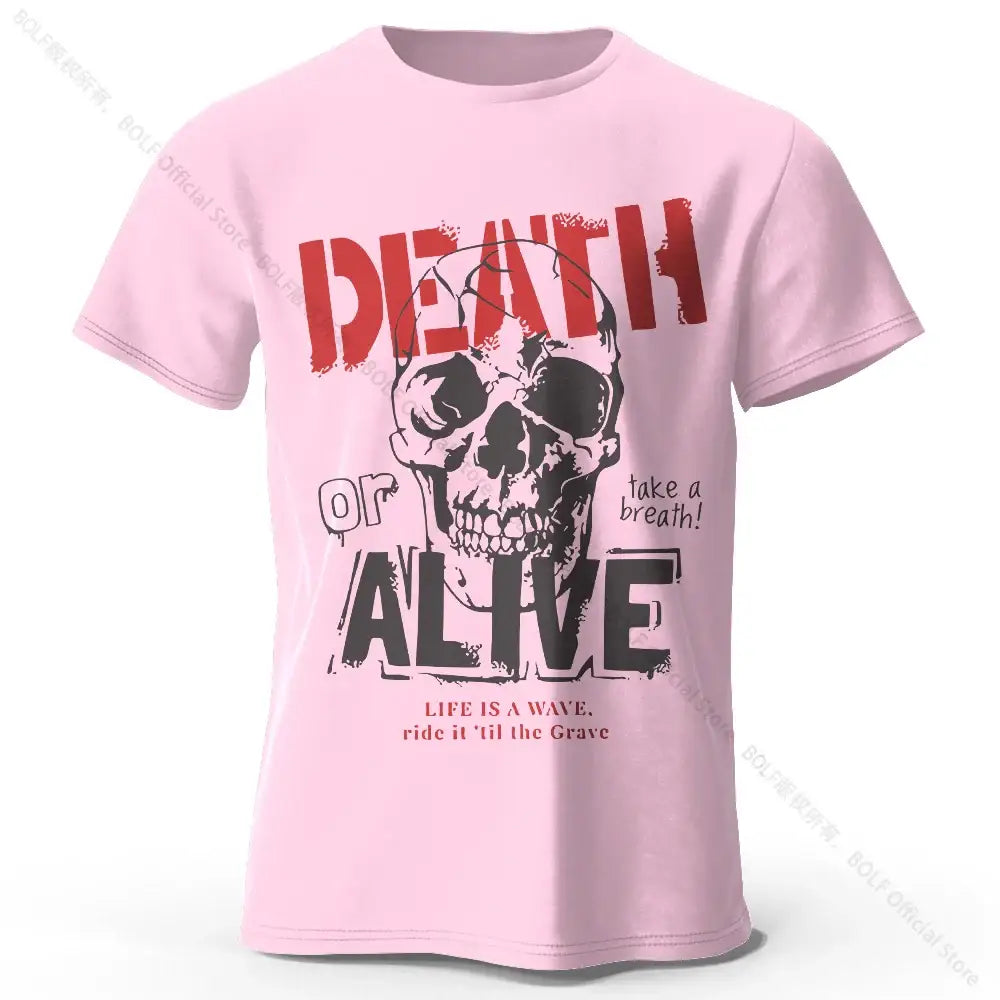 T-shirt coton doux rose pour homme avec imprimé graphique skull et texte men’s death vêtements graphiques