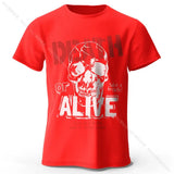 T-shirt coton homme death or alive rouge avec graphique crâne blanc et texte pour vêtements graphiques en coton doux