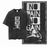 T-shirt noir coton no pain avec motif blanc no pain no gain et illustration musculaire streetwear motivant