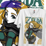 T-shirt coton princesse zelda blanc avec imprimé graphique teal et or du jeu legend of zelda kingdom