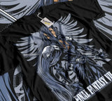 T-shirt coton sephiroth final fantasy noir avec graphisme détaillé de personnage ailé en armure sombre en coton doux