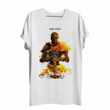 T-shirt dark souls épéiste blanc à manches courtes avec un graphisme vibrant du personnage Dark Souls en flammes