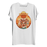 T-shirt white short-sleeved with dynamic luffy design featuring straw hat and crossed swords for dragon ball guerrières