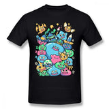 T-shirt dragon quest noir à manches courtes avec un graphisme coloré des célèbres slimes empilés du jeu dragon quest slime