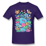 T-shirt dragon quest violet avec graphique coloré des célèbres slimes cartoon de dragon quest en coton manches courtes