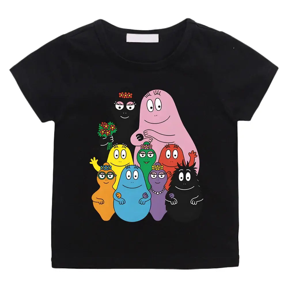 T-shirt enfant barbapapa noir à manches courtes avec imprimé coloré des personnages de la famille barbapapa