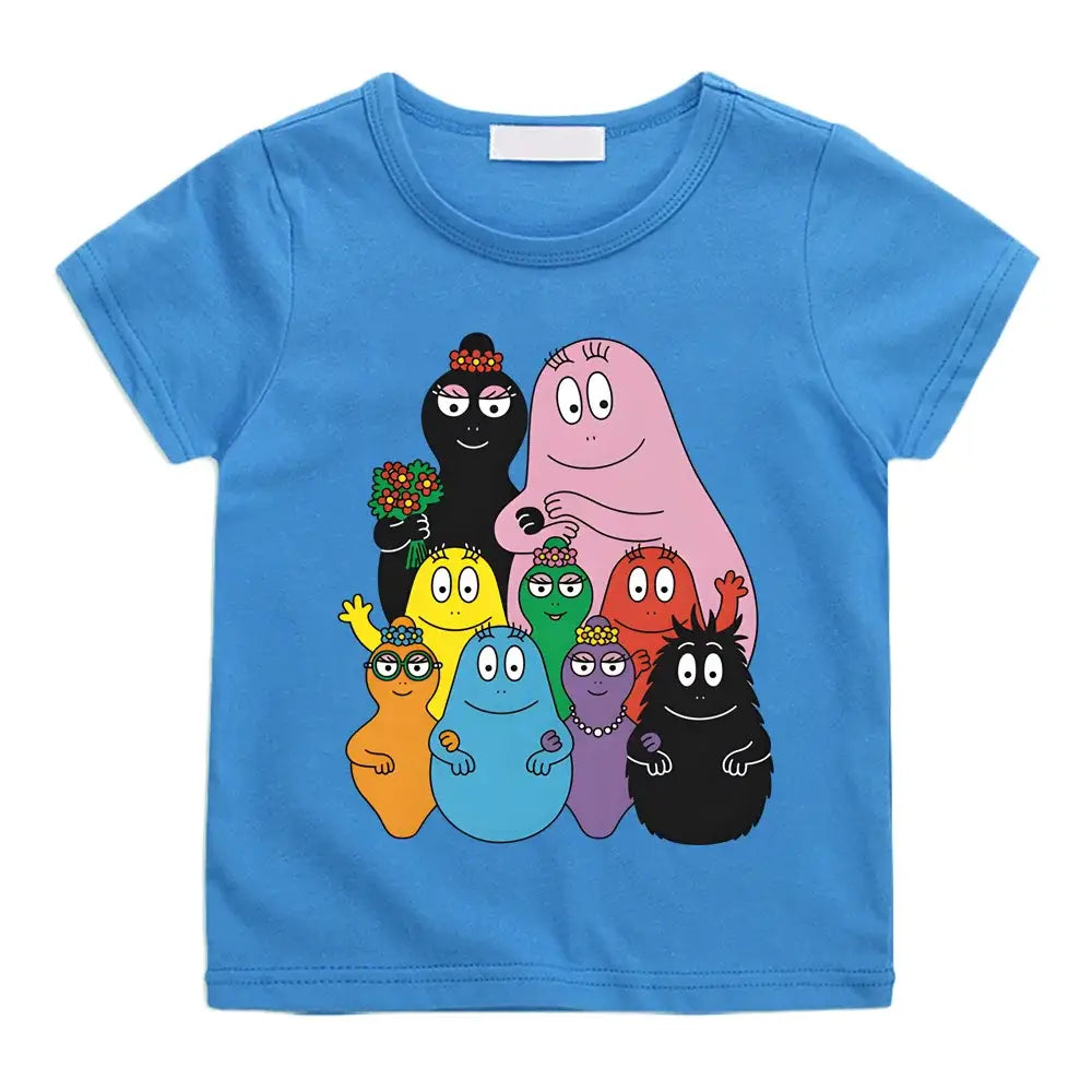 T-shirt enfant barbapapa bleu à manches courtes avec imprimé coloré des personnages de la famille barbapapa