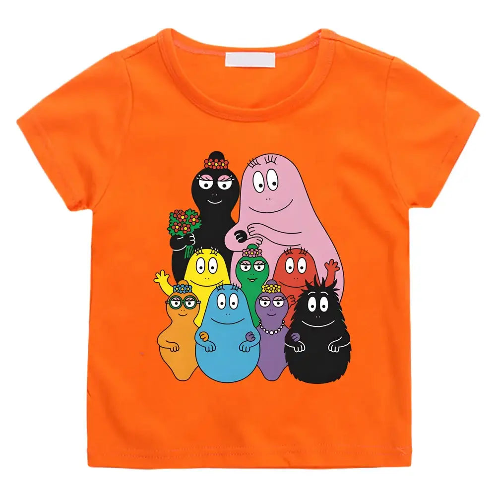 T-shirt enfant barbapapa orange vif à manches courtes avec imprimé coloré des personnages de la famille barbapapa