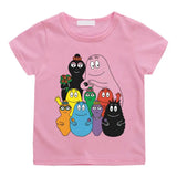 T-shirt enfant barbapapa rose à manches courtes avec un imprimé coloré des personnages de la famille barbapapa