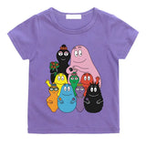 T-shirt enfant barbapapa violet à manches courtes avec impression colorée des personnages de la famille barbapapa