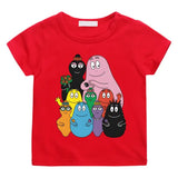 T-shirt enfant barbapapa rouge manches courtes avec imprimé cartoon coloré des personnages de la famille babar