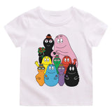 T-shirt enfant barbapapa blanc manches courtes avec impression colorée des personnages de la famille barbapapa
