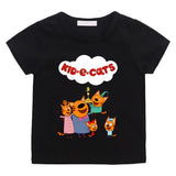T-shirt enfant famille noir avec chatons espiègles colorés de la série famille chat kid-e-cats imprimés sur le devant