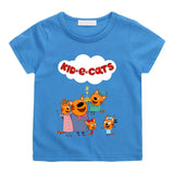 T-shirt enfant famille bleu à manches courtes avec imprimé coloré des chatons espiègles famille chat kid-e-cats