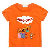 T-shirt enfant famille orange avec famille chat kid-e-cats colorée et chatons espiègles pour enfants