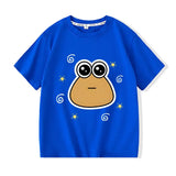 T-shirt enfant funny bleu en coton doux avec personnage drôle grenouille et étoiles jaunes sur le devant