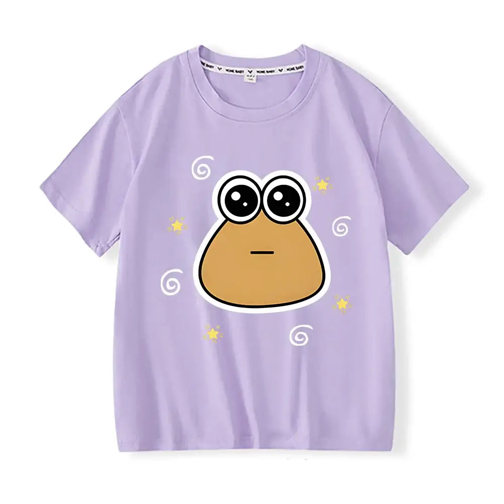 T-shirt enfant funny lavande en coton doux avec personnage drôle marron et étoiles jaunes pour enfants