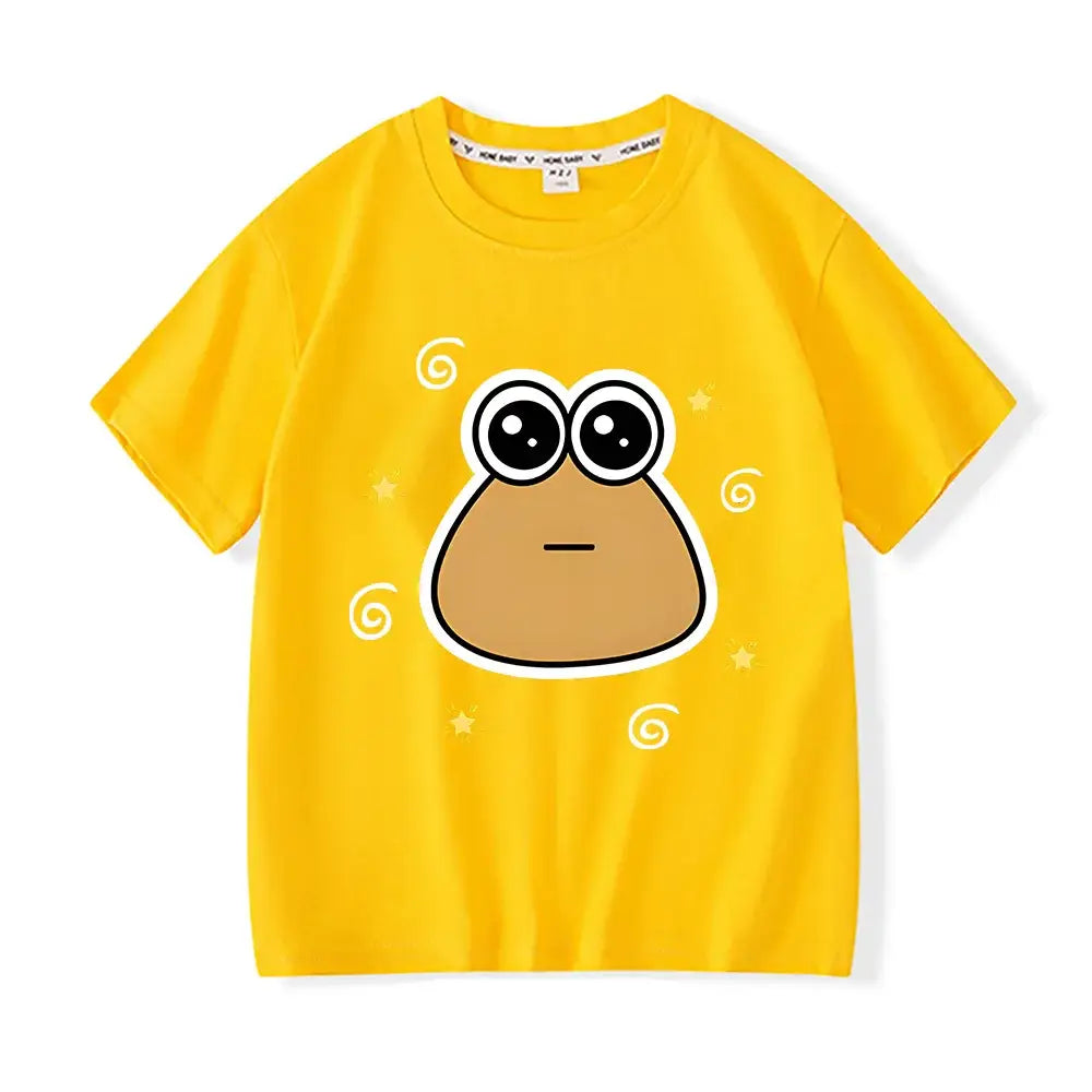 T-shirt enfant funny jaune en coton doux avec personnage drôle grenouille et motifs étoiles blancs