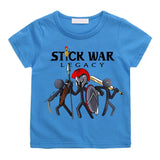 T-shirt enfant stick war bleu clair à manches courtes avec graphique stick war legacy et guerriers stylisés