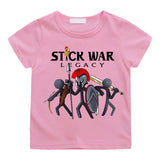 T-shirt enfant stick war rose à manches courtes avec graphique cartoon de guerriers stick war legacy imprimé dessus