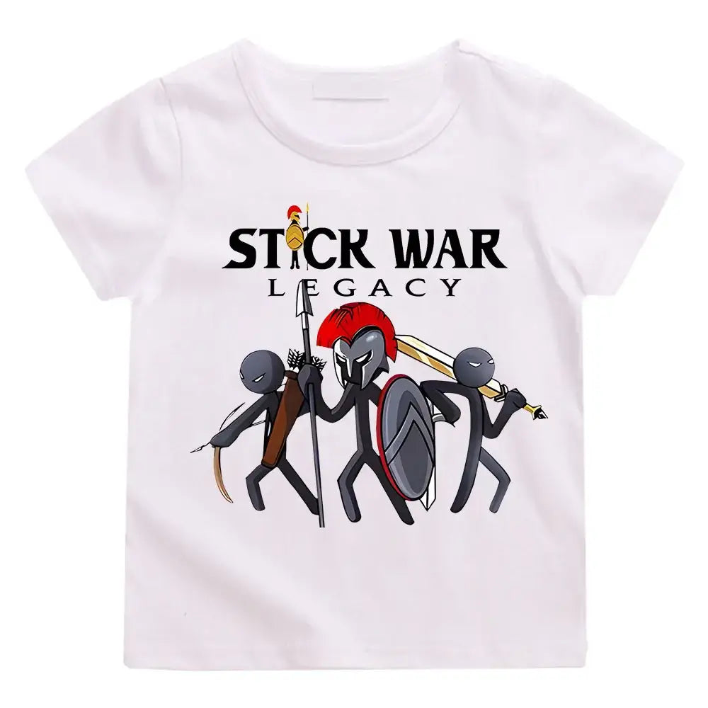 T-shirt enfant stick war en coton blanc manches courtes avec graphisme stick war legacy rouge et noir