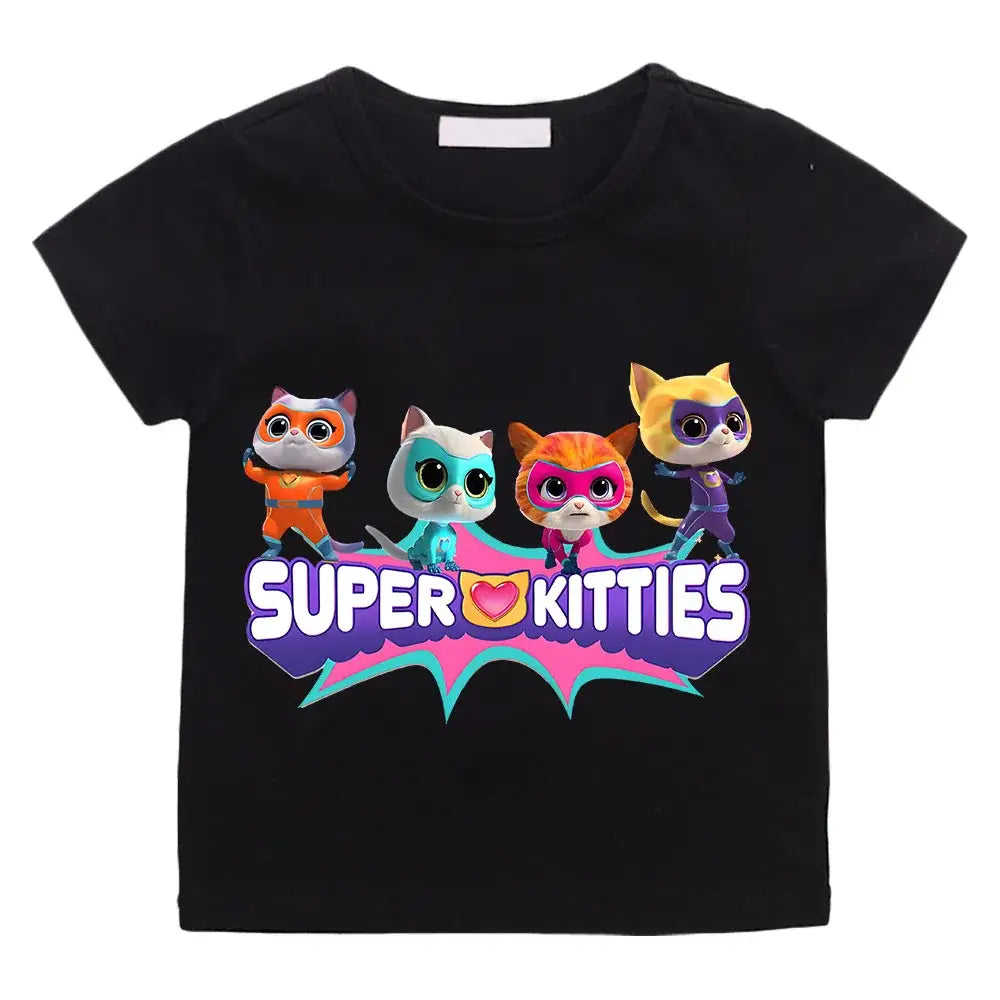 T-shirt enfant super noir avec graphique coloré super kitties summer pour des journées actives