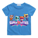 T-shirt enfant super kitties summer bleu avec motif coloré super kitties pour journées actives estivales