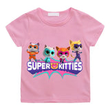 T-shirt enfant super en coton rose avec imprimé coloré super kitties summer pour journées actives