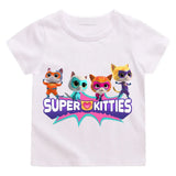 T-shirt enfant super blanc à manches courtes avec un graphisme coloré super kitties summer pour journées actives