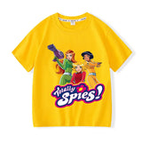 T-shirt enfant totally spies jaune avec graphisme coloré des personnages pour missions secrètes