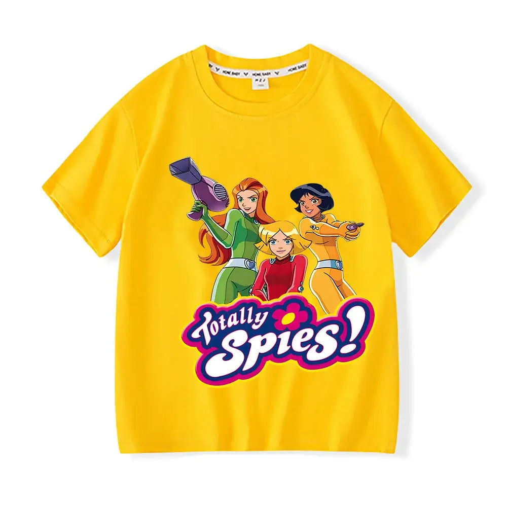 T-shirt enfant totally spies jaune avec graphisme coloré des personnages pour missions secrètes