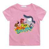 T-shirt enfant zig rose à manches courtes avec illustration colorée zig et sharko pour enfant