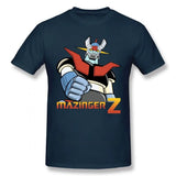 T-shirt homme mazinger en coton bleu foncé avec un graphisme vibrant du robot mazinger z rouge blanc et argent métallisé parfait pour déguisement carnaval et magasins de jouets