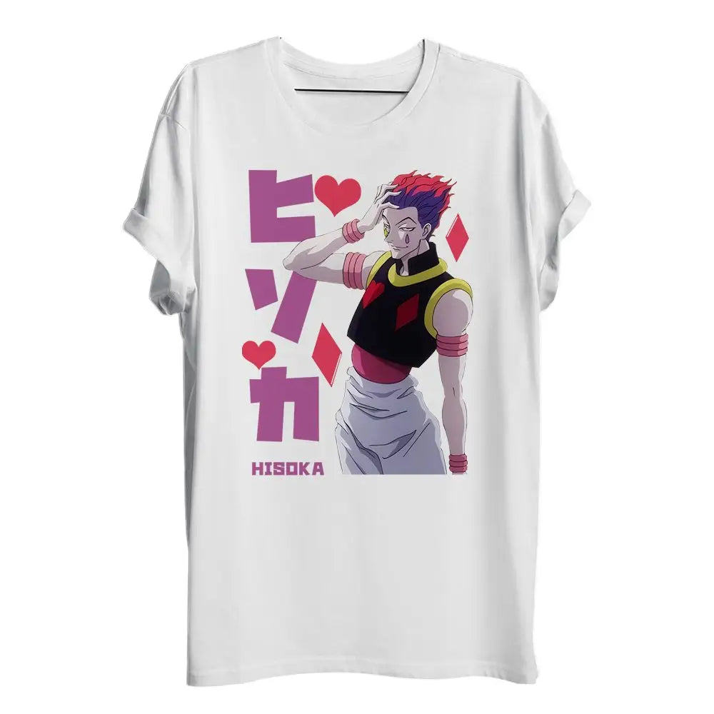 T-shirt hunter x hunter hisoka en coton blanc avec graphique vibrant de hisoka pour un confort optimal