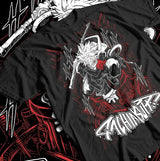 T-shirt manga anime gachiakuta coton noir avec illustration dynamique personnage anime en blanc et rouge et texte graffiti stylisé