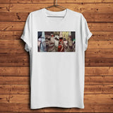 T-shirt anime l’attaque blanc en coton avec imprimé rectangulaire de cinq personnages de style manga attack on titan