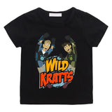 T-shirt wild kratts noir à manches courtes avec graphisme vibrant de kratts cartoon enfant en tenue d’aventure